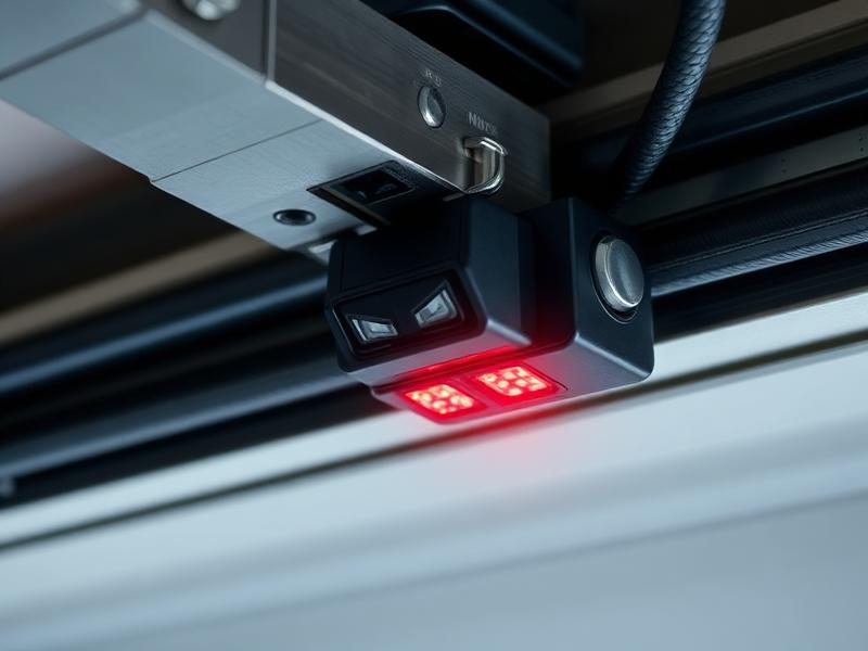 Garage door safety sensor with red LED indicator light for motion detection